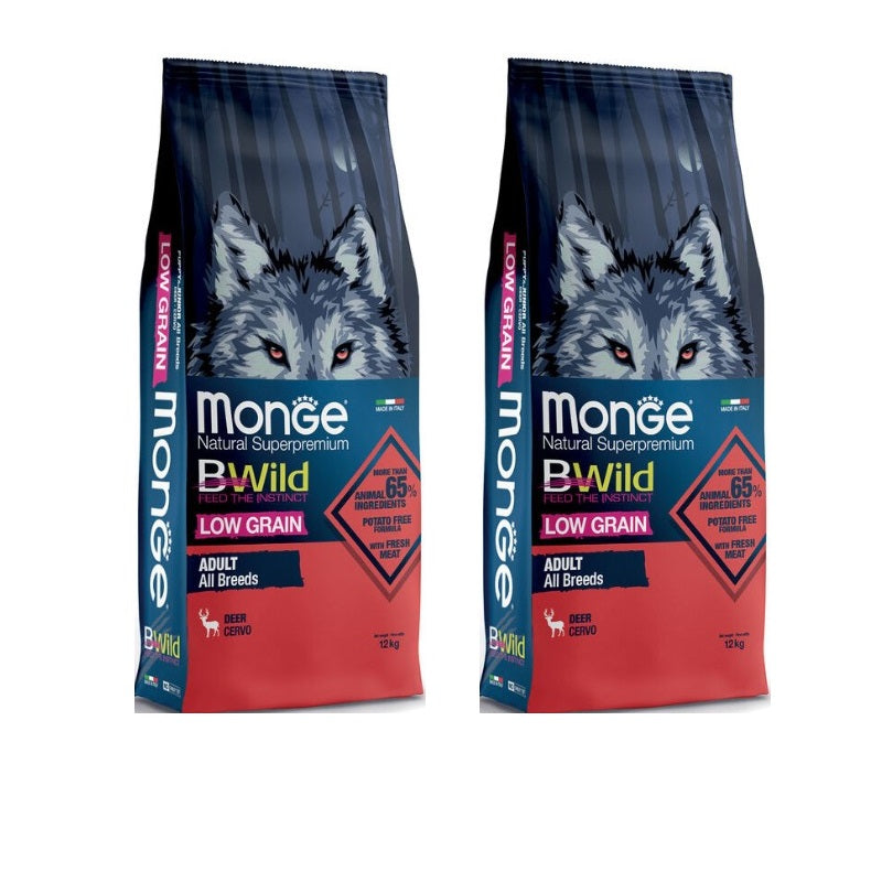 2x12kg Monge BWild Low Grain Adult Cervo - Crocchette per Cani 2x12kg Monge BWild Low Grain Adult Cervo - Crocchette per Cani
